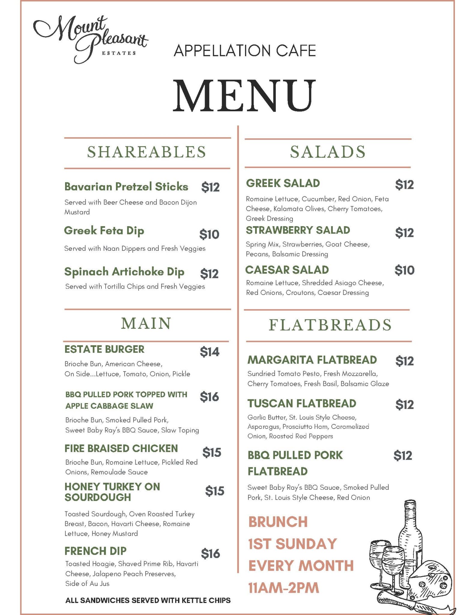 Mount Pleasant Appellation Cafe Menu 2025