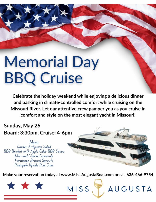 Memorial Day BBQ Cruise On Miss Augusta - Visit Augusta, MO | America's ...